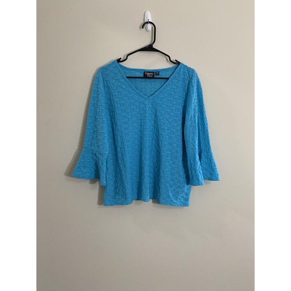 Onque Casual Women’s Stretch Pullover 3/4 Sleeve Top Blouse Blue Size XL
